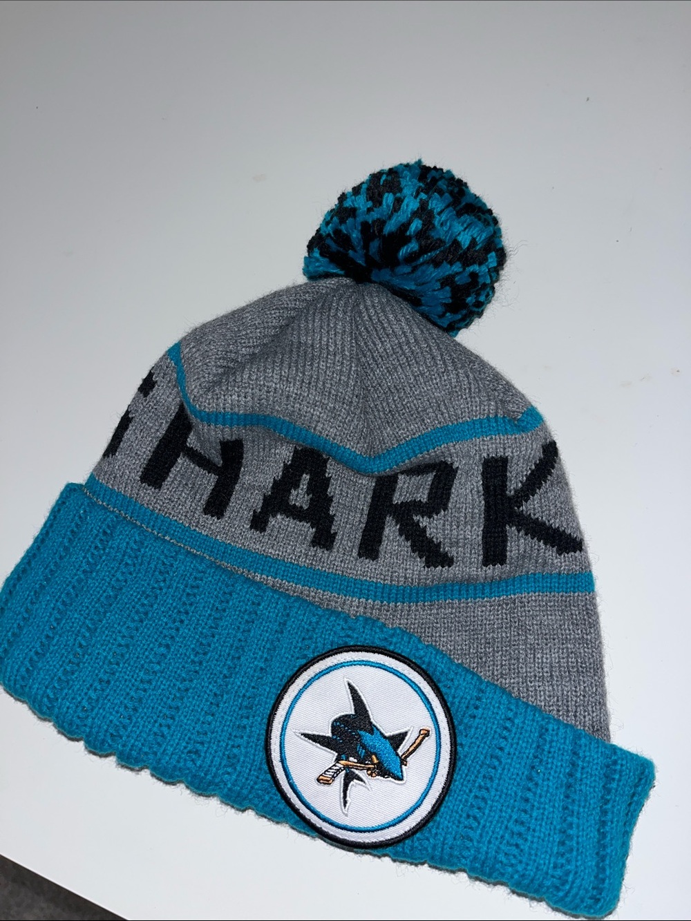 San Jose SJ Sharks Mitchell Ness Hockey Ski winter Pom beanie cap hat